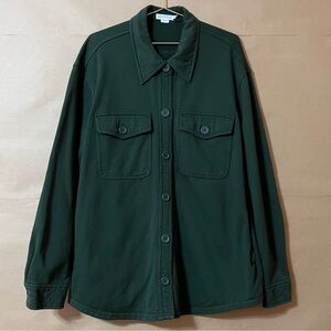 Good American Fleece Shacket Hunter Green Button Front Oversized Size L/XL (3/4)